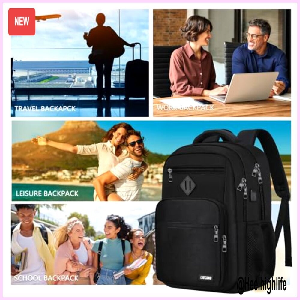 17.3 Inch Laptop Backpack with USB Charging Port, Waterproof Travel Book Bag - Picture 6 of 6